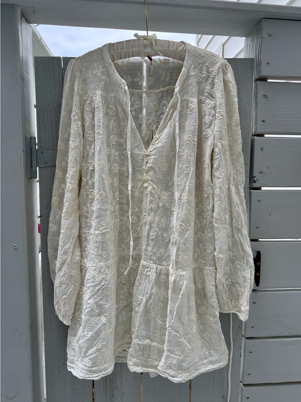Free People Ivory Floral Embroidered Tunic